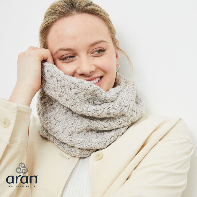 Aran Woollen Mills Super Soft Merino Wool Infinity Cabled Scarf  Oatmeal Colour